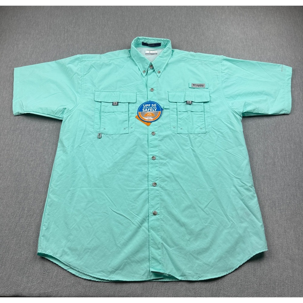 Columbia Shirt Mens Large Tall Blue PFG Bahama II Short Sleeve UPF 50 Fishing